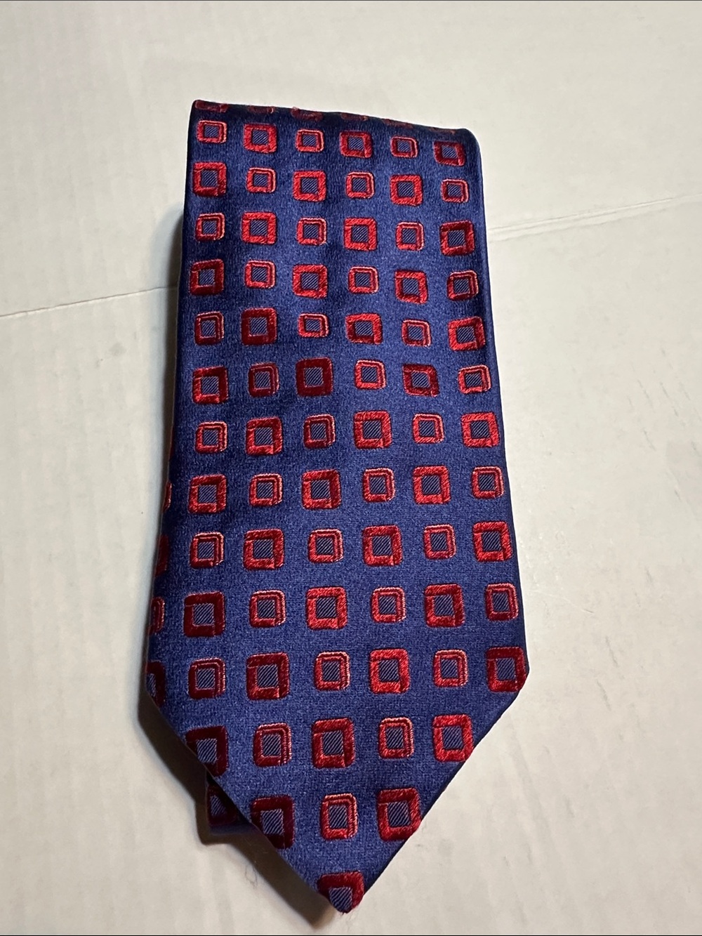 Hugo Boss Navy Tie with Red Square Motif